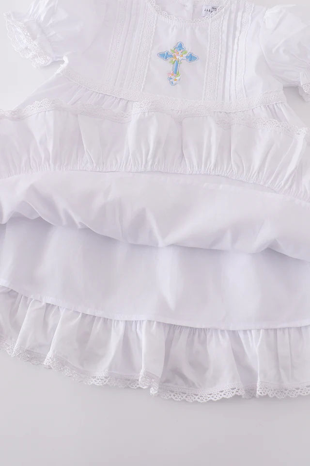 PREMIUM CROSS EMBROIDERY RUFFLE DRESS