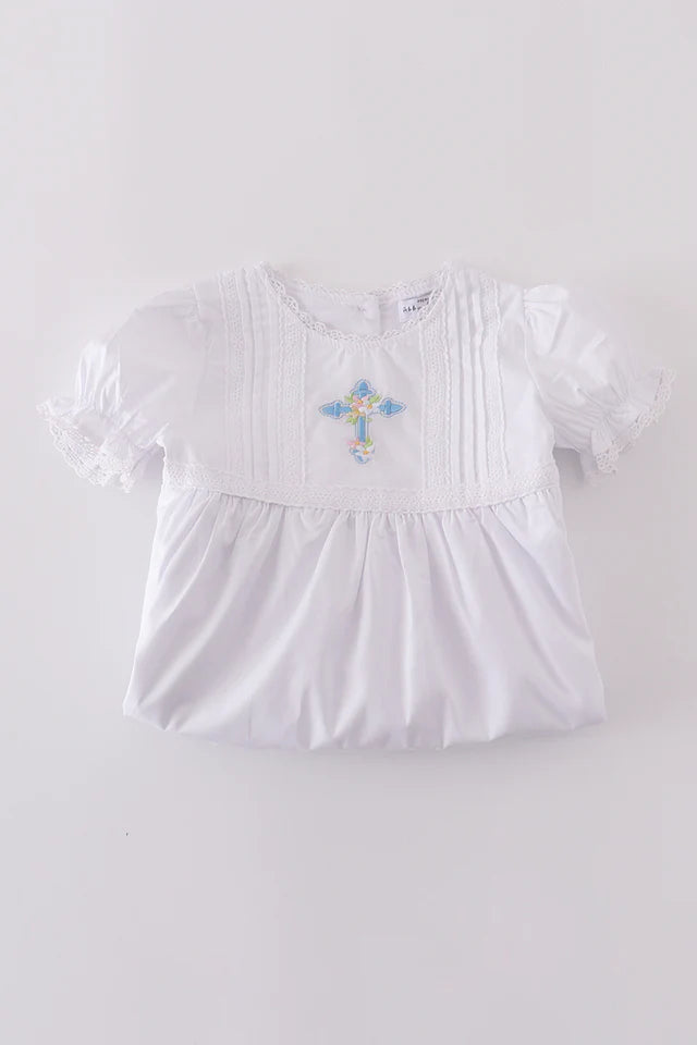 PREMIUM CROSS EMBROIDERY RUFFLE DRESS