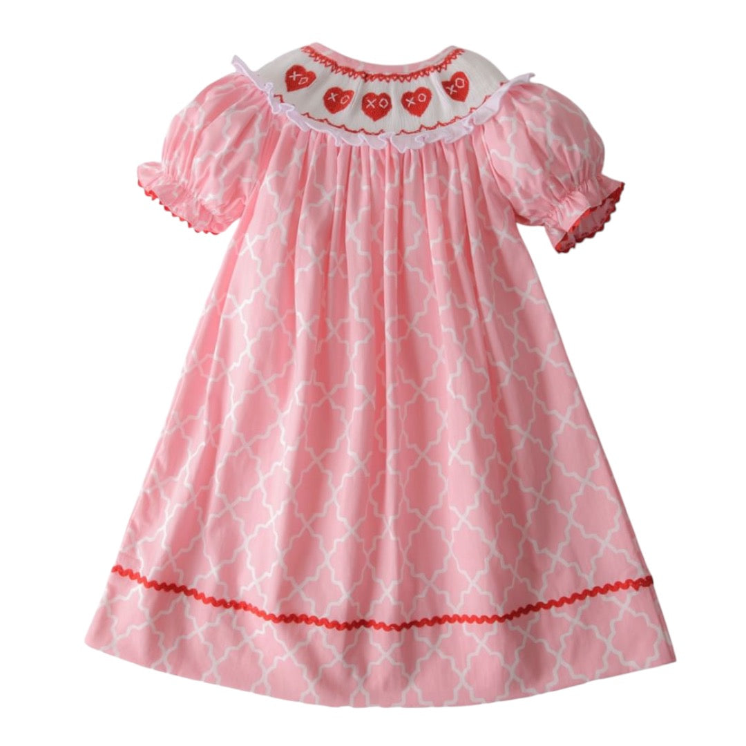 Pink and red heart hand smocked Heart Dress