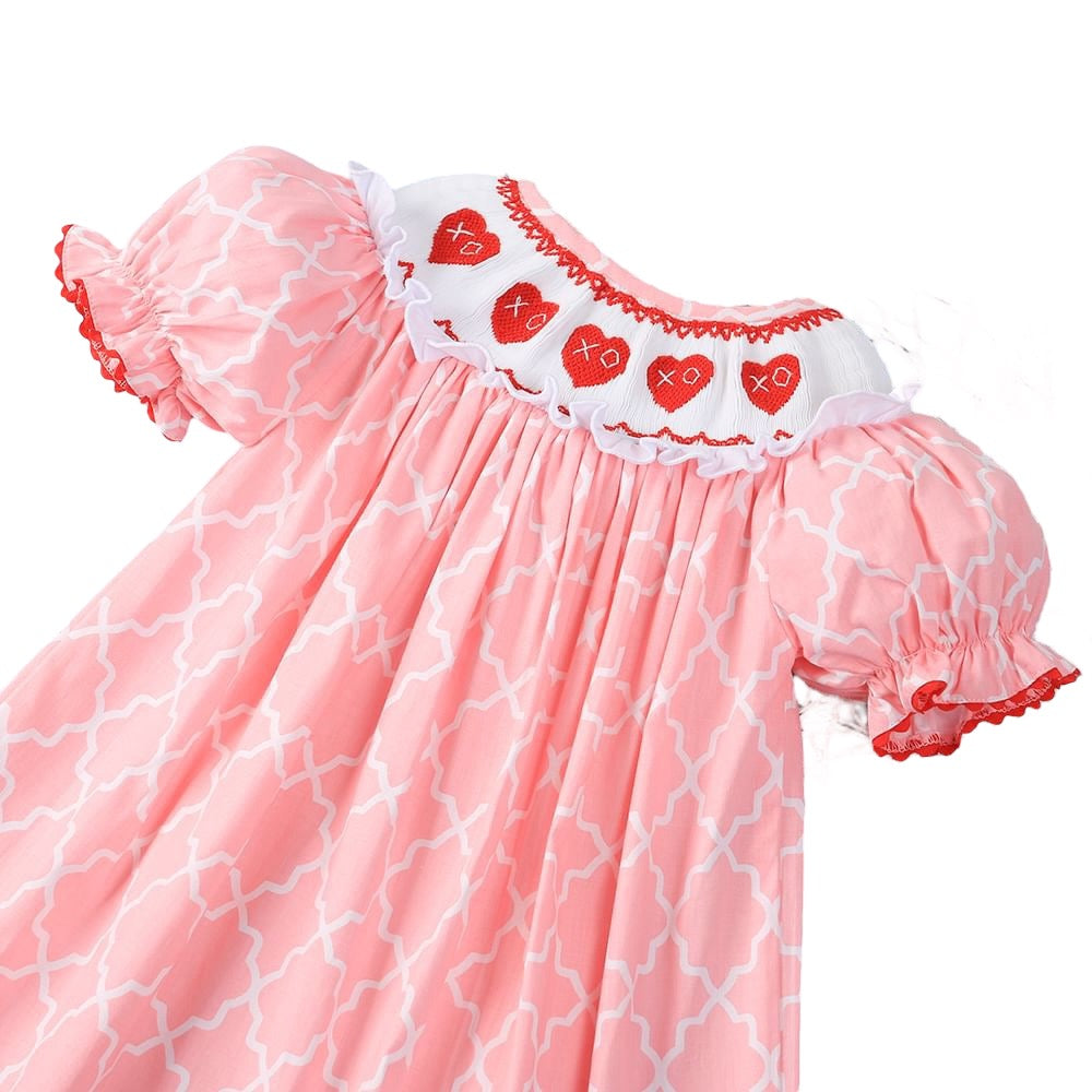Pink and red heart hand smocked Heart Dress