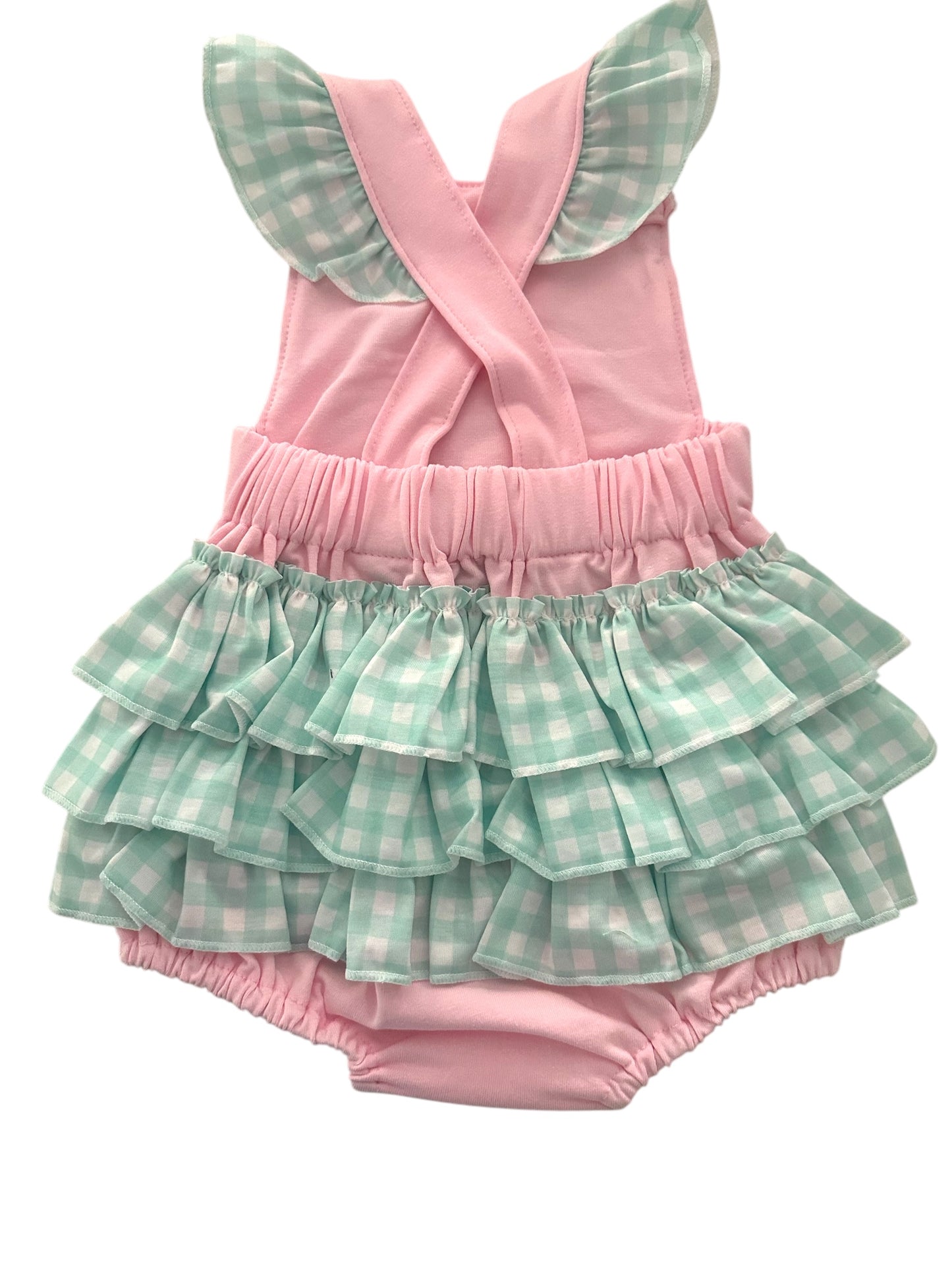 PINK STRAWBERRY APPLIQUE RUFFLE BUBBLE