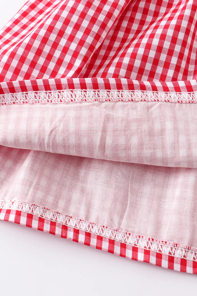 RED GINGHAM WOVEN CHARACTER EMBROIDERY GIRL SET