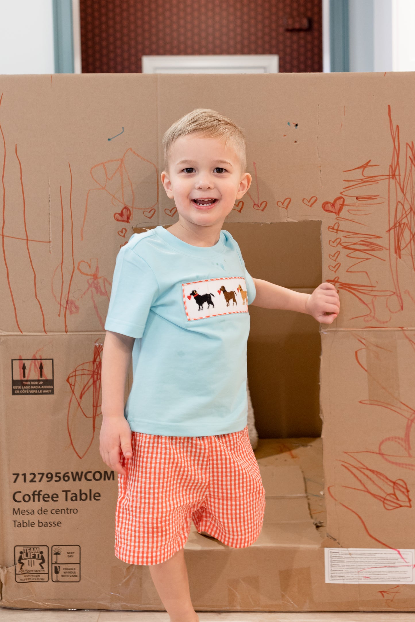 Hand Smocked Valentine Boy Puppy Short Set