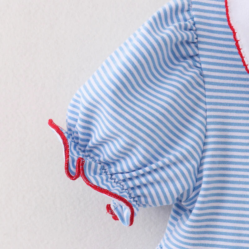 girls princess embroidery blue stripe dress