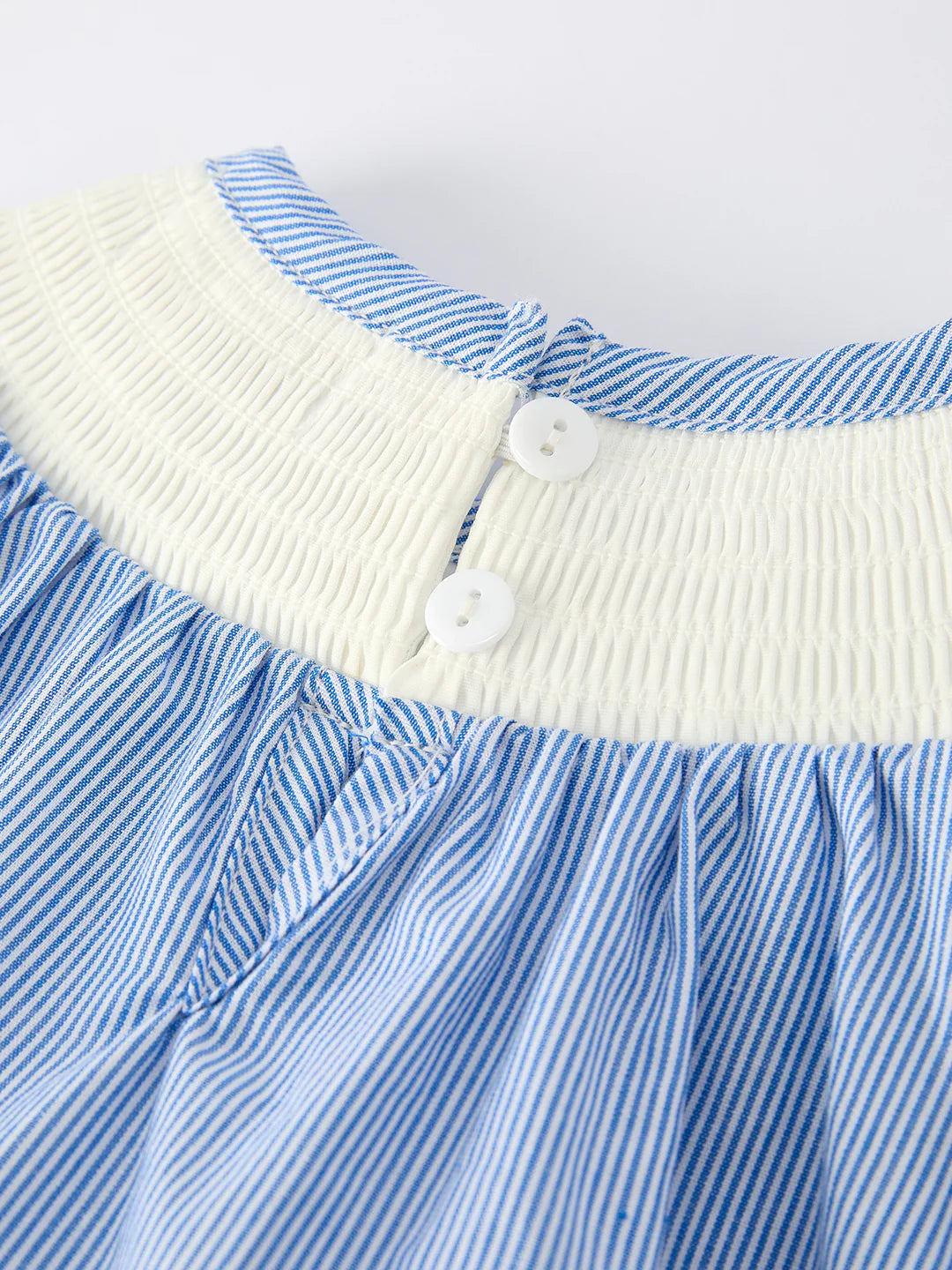 Baby Girls Frozen Character Romper – Blue Striped Smocked Outfit with Short Sleeves