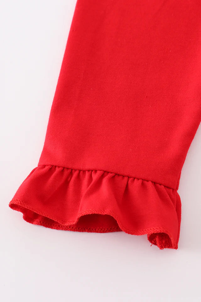 RED CHARACTER EMBROIDERY GIRL ZIPPER PULLOVER