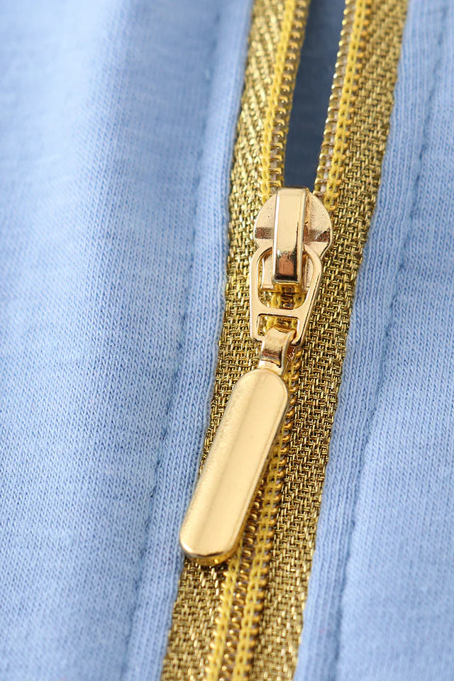 BLUE CHARACTER EMBROIDERY BOY ZIPPER PULLOVER