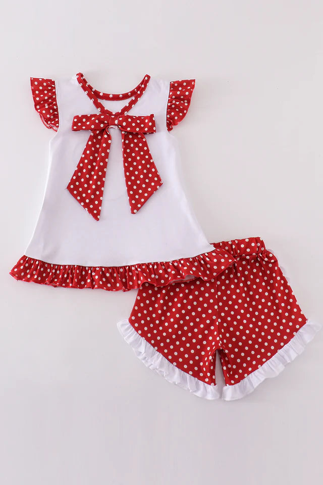 RED CHARACTER APPLIQUE GIRL SET