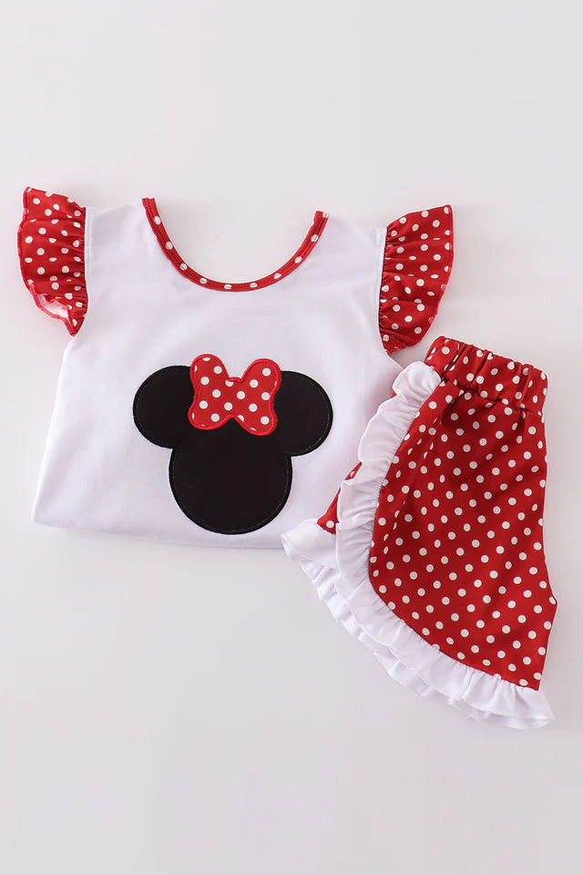 RED CHARACTER APPLIQUE GIRL SET