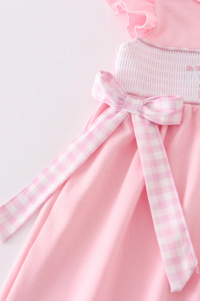 PINK EASTER CROSS EMBROIDERY SMOCKED GIRL DRESS