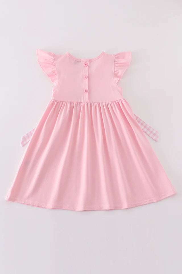 PINK EASTER CROSS EMBROIDERY SMOCKED GIRL DRESS
