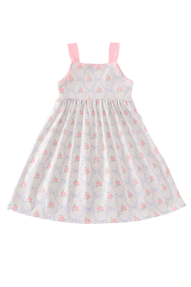 PINK BOW FLORAL PRINT GIRL DRESS
