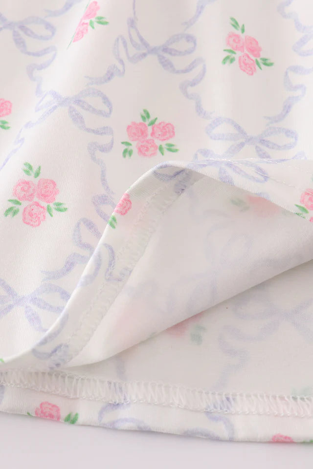 PINK BOW FLORAL PRINT GIRL DRESS