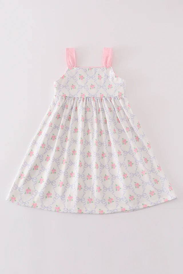 PINK BOW FLORAL PRINT GIRL DRESS