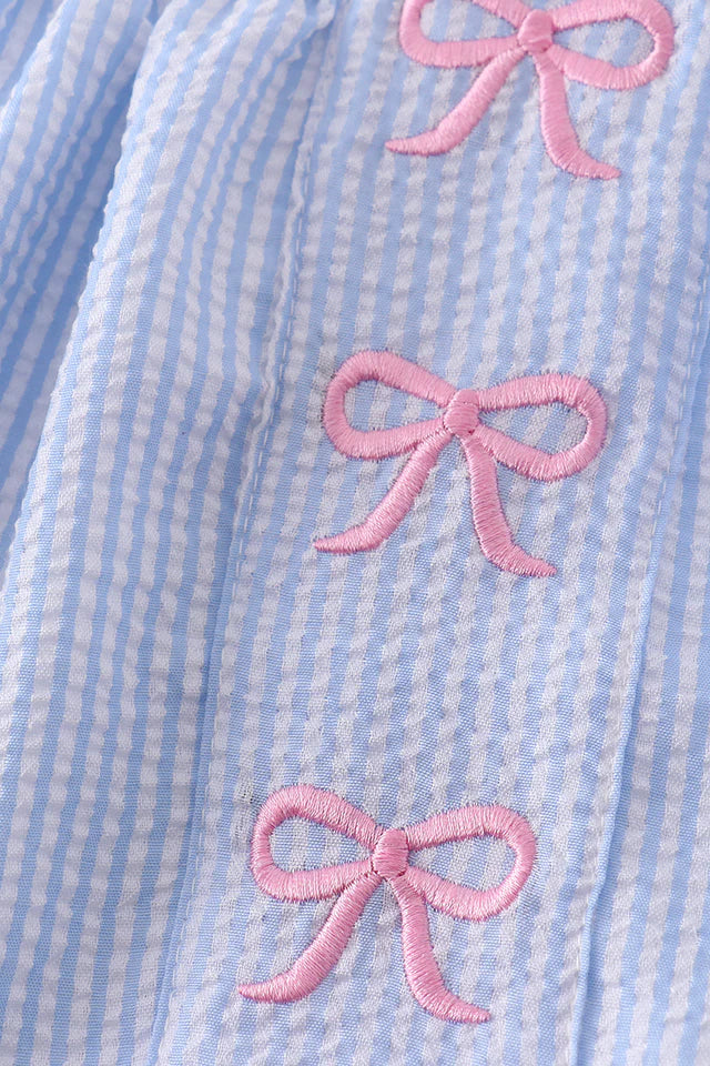 BLUE SEERSUCKER BOW EMBROIDERY BLOOMER SET