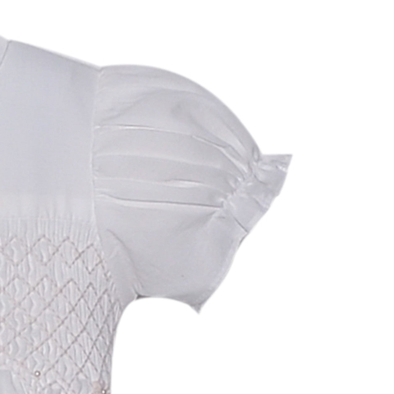 Penelope Handsmocked White Dress with Bow Back and Pearl Accents