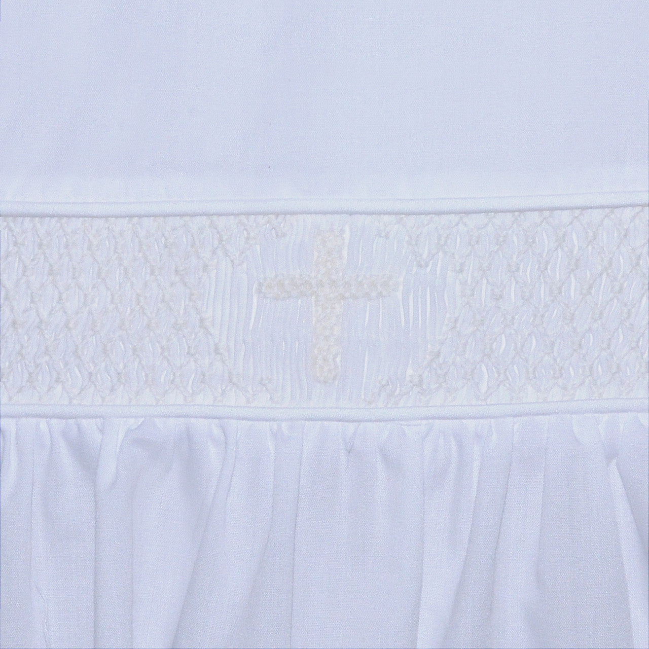 White Banks Button on Suit- White Handsmocked Cross