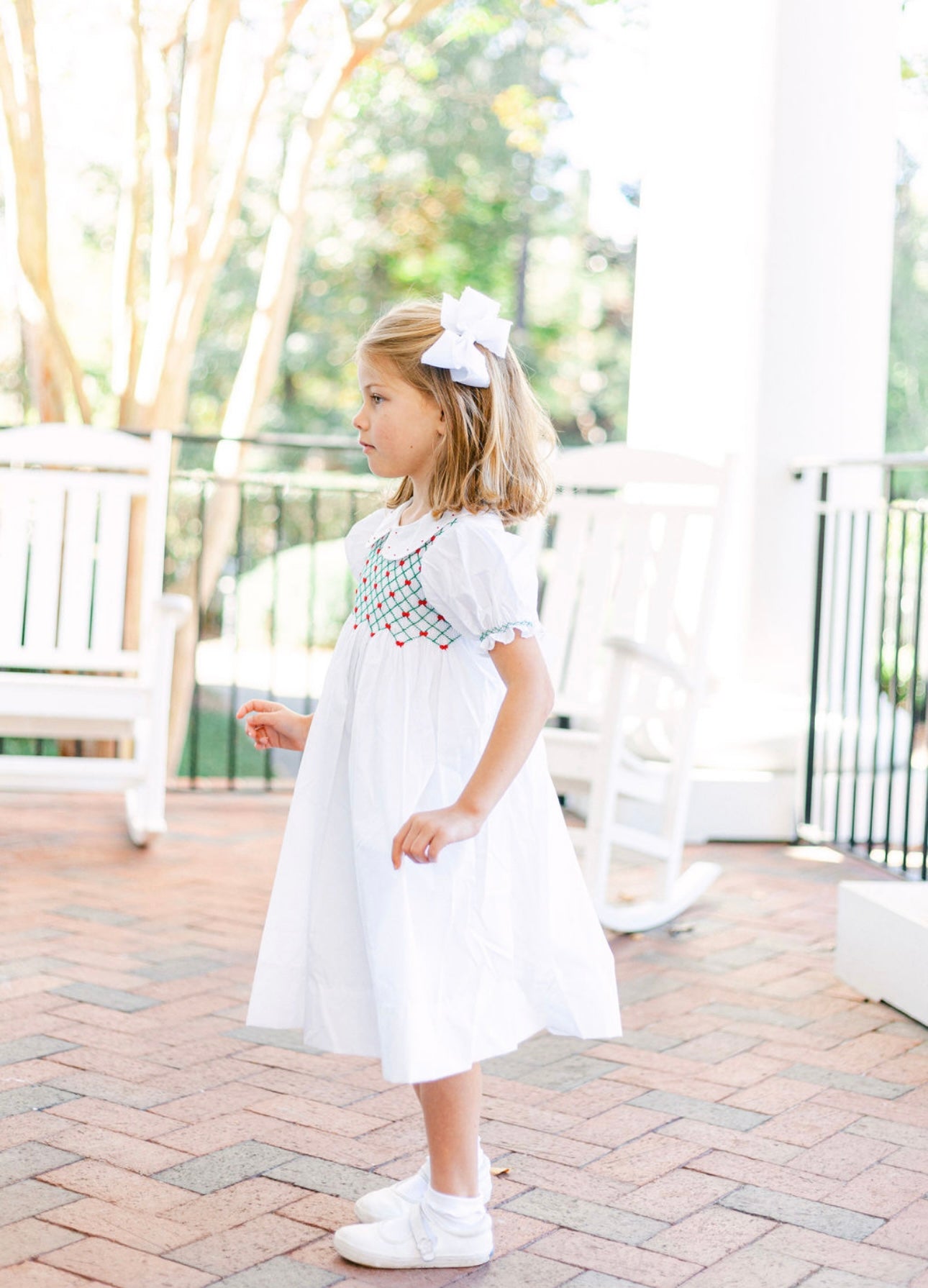 Channing Dress-Red & Green Christmas Smocked w/Collar
