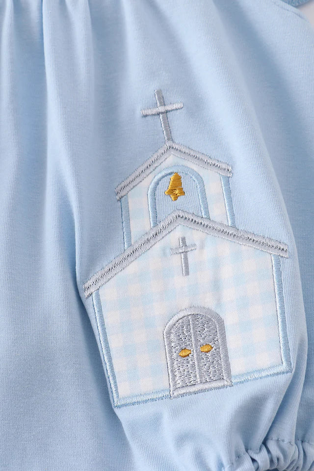 BLUE JESUS LOVES ME THIS I KNOW SMOCKED BUBBLE