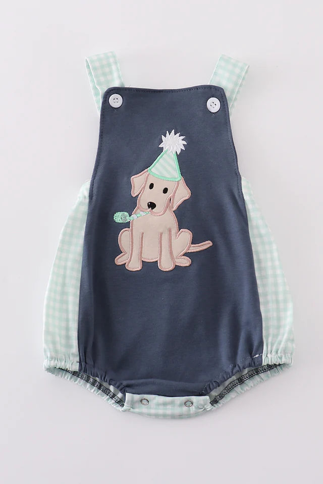 NAVY PUPPY BIRTHDAY APPLIQUE BOY BUBBLE
