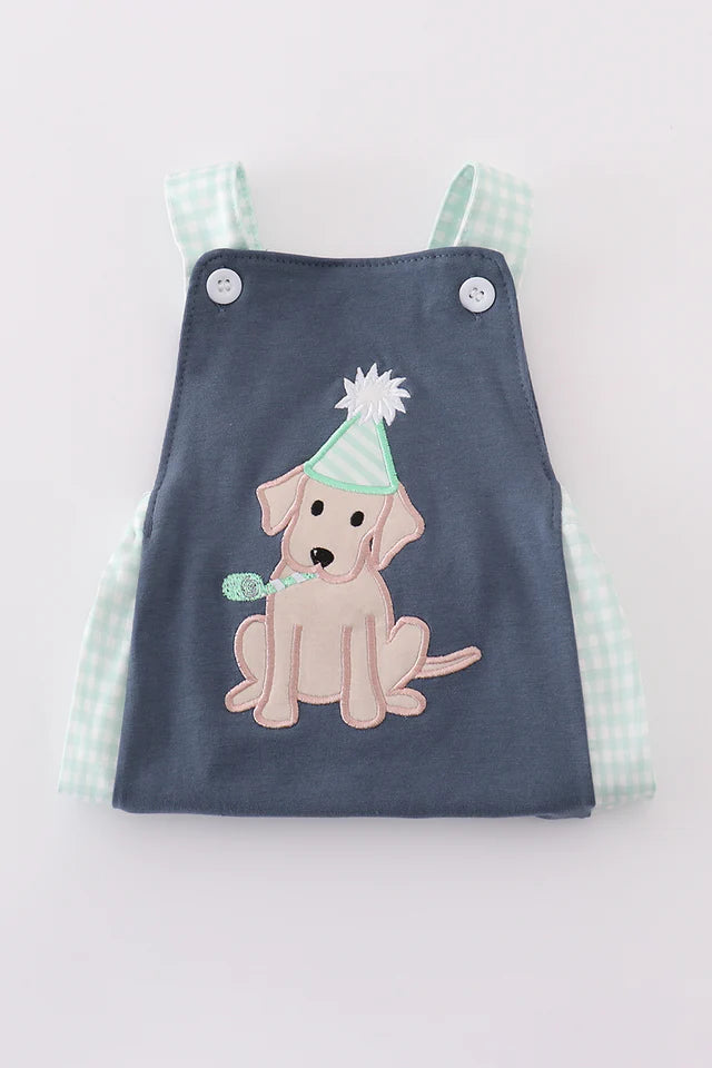 NAVY PUPPY BIRTHDAY APPLIQUE BOY BUBBLE