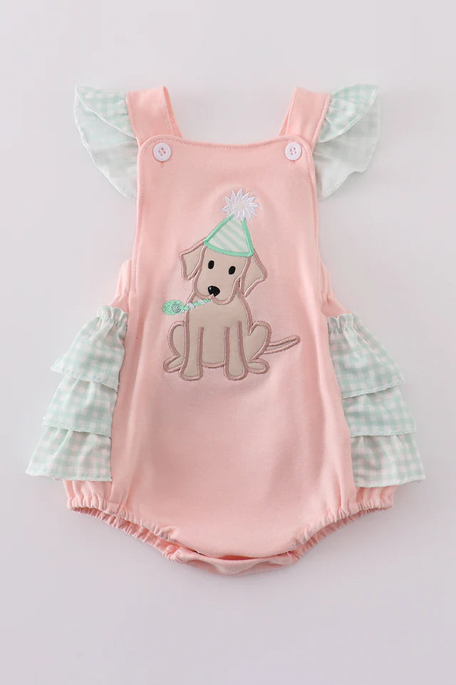 PINK PUPPY BIRTHDAY APPLIQUE GIRL BUBBLE