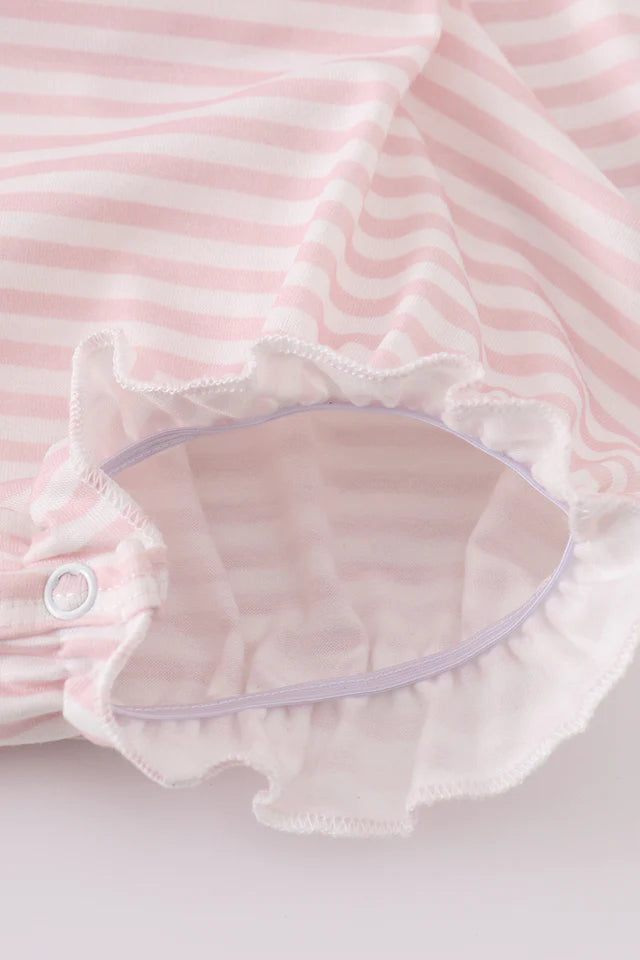 PINK STRIPE ANIMAL EMBROIDERY SMOCKED BUBBLE