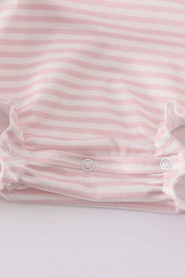 PINK STRIPE ANIMAL EMBROIDERY SMOCKED BUBBLE
