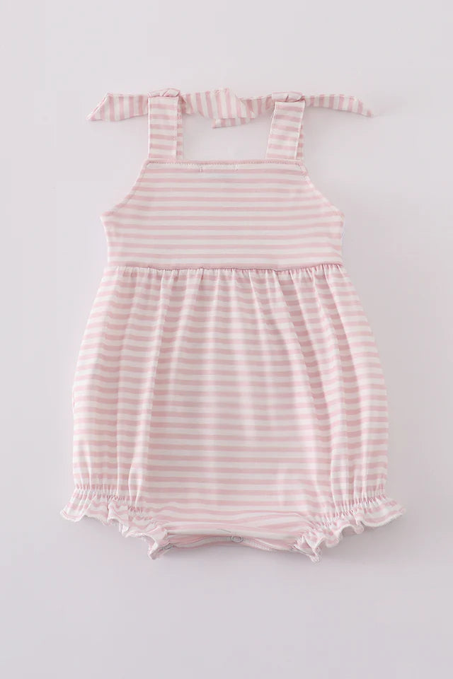 PINK STRIPE ANIMAL EMBROIDERY SMOCKED BUBBLE