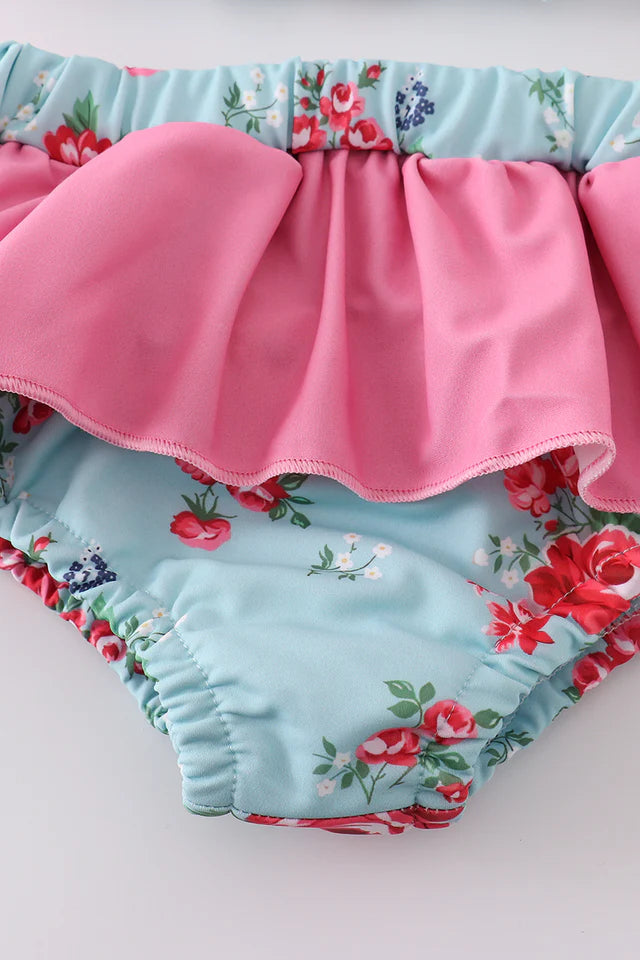 ROSEBUD BLISS PRINT SMOCKED GIRL 2PC SWIMSUIT