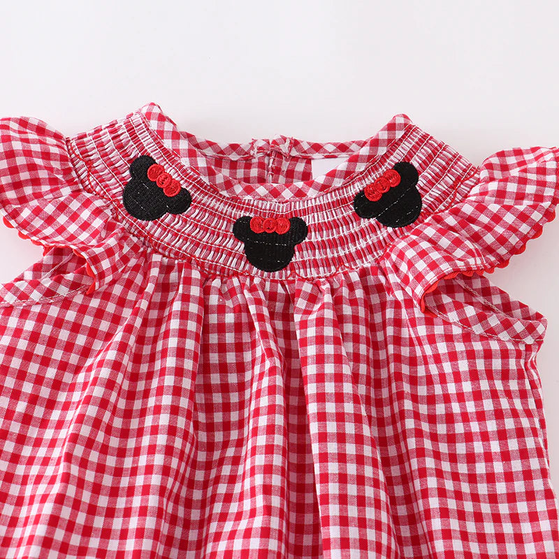 Girls' Gingham Minnie Embroidered Smocked Romper