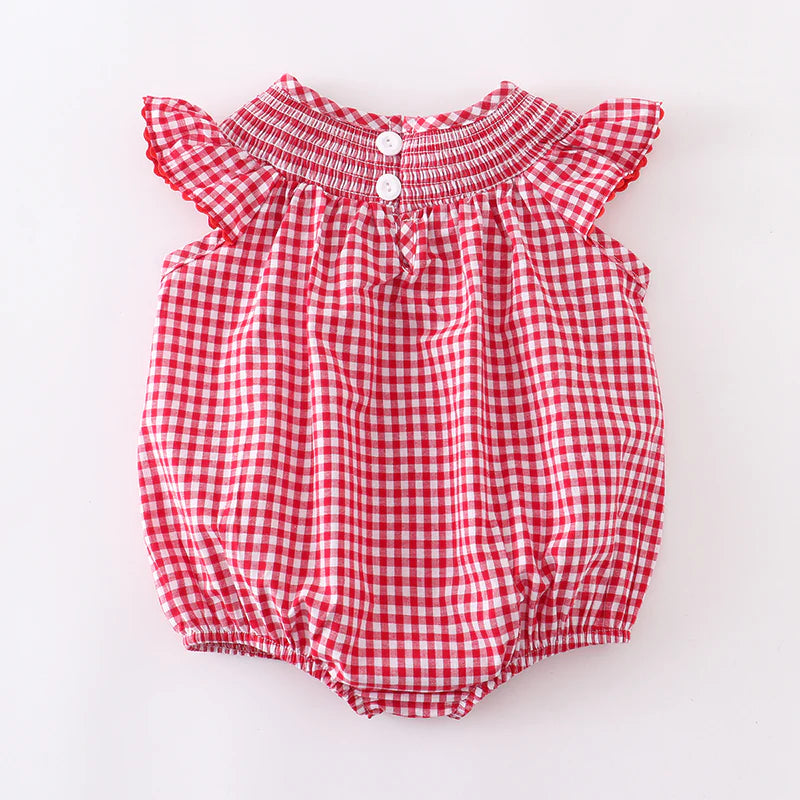 Girls' Gingham Mouse  Embroidered Smocked Romper