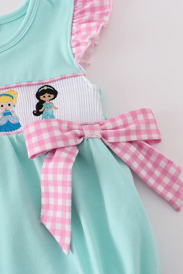 MINT PRINCESS EMBROIDERY GINGHAM BOW BUBBLE