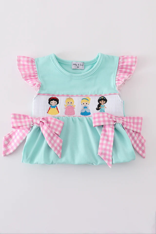 MINT PRINCESS EMBROIDERY GINGHAM BOW BUBBLE
