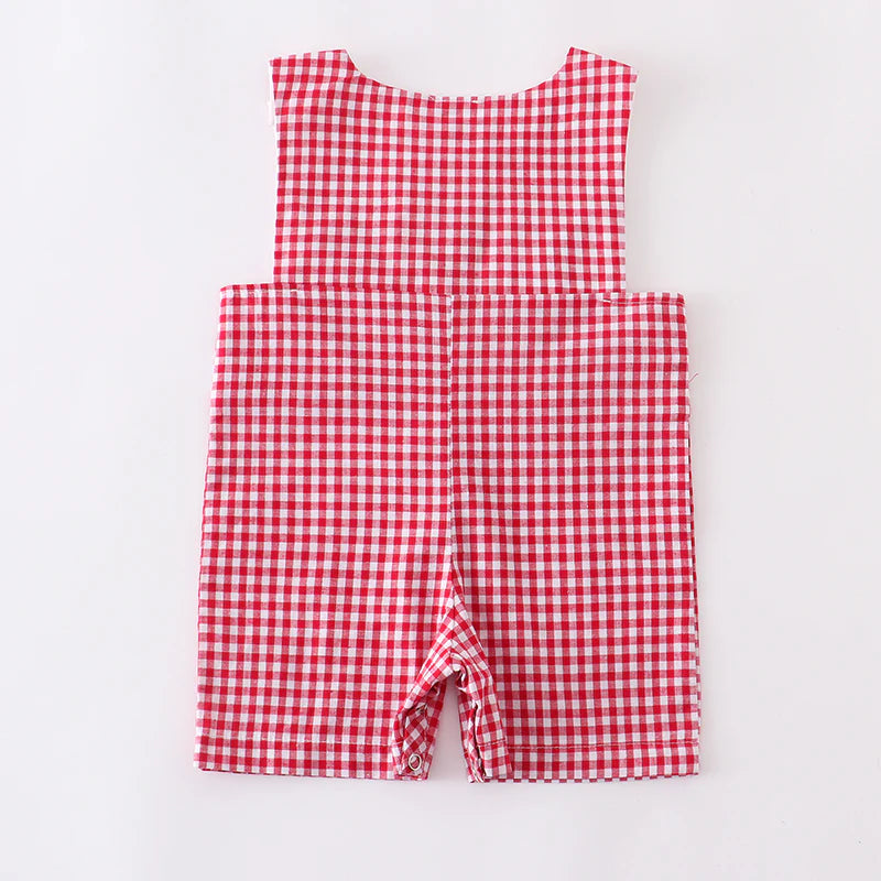 Boys Gingham Mouse Embroidered Smocked Romper
