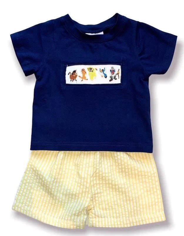 Lion hand smocked boy short set