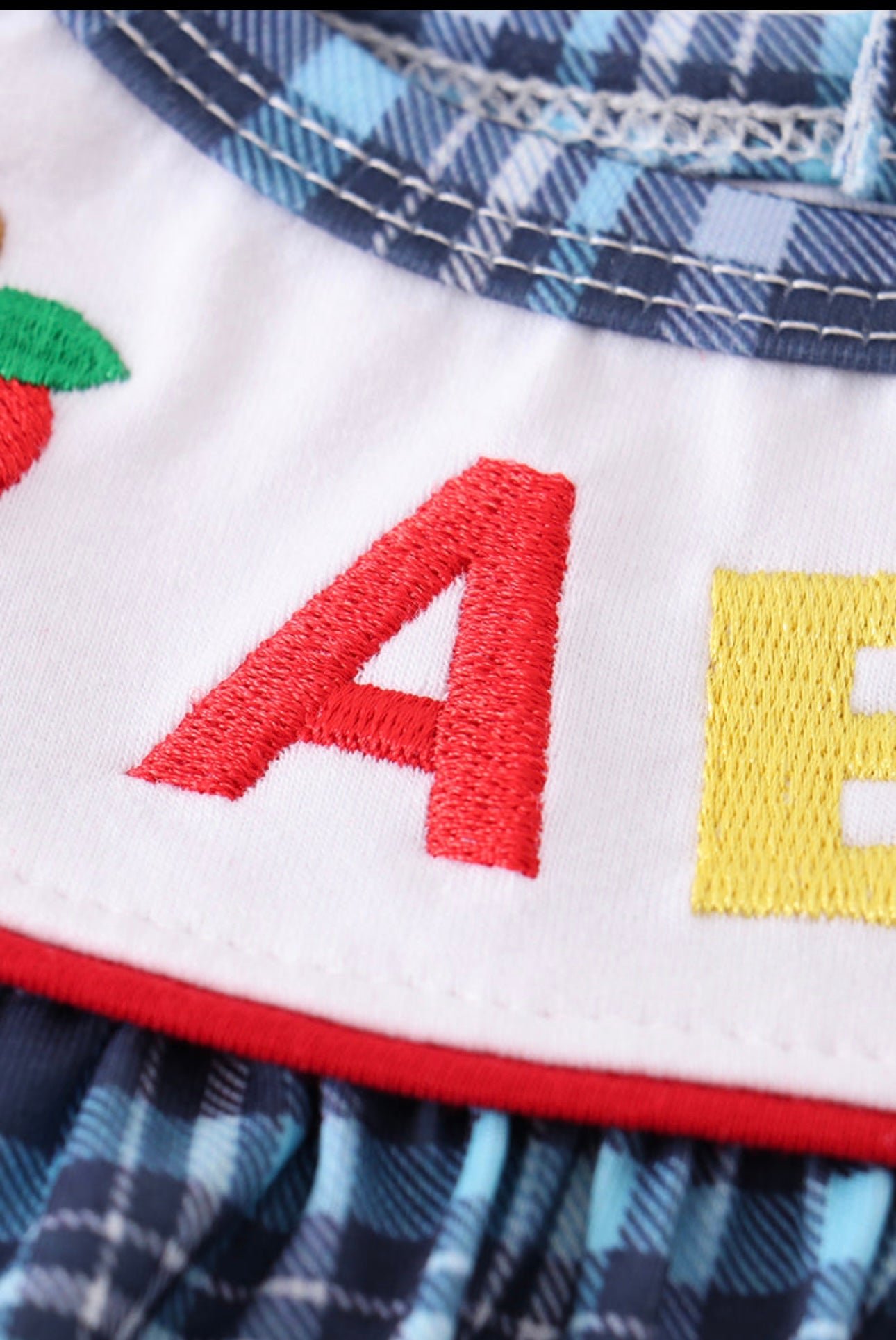 Girls Plaid ABC embroidered bishop dress