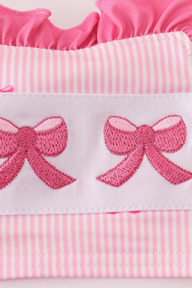 PINK STRIPE BOW EMBROIDERY 2PC SWIMSUIT