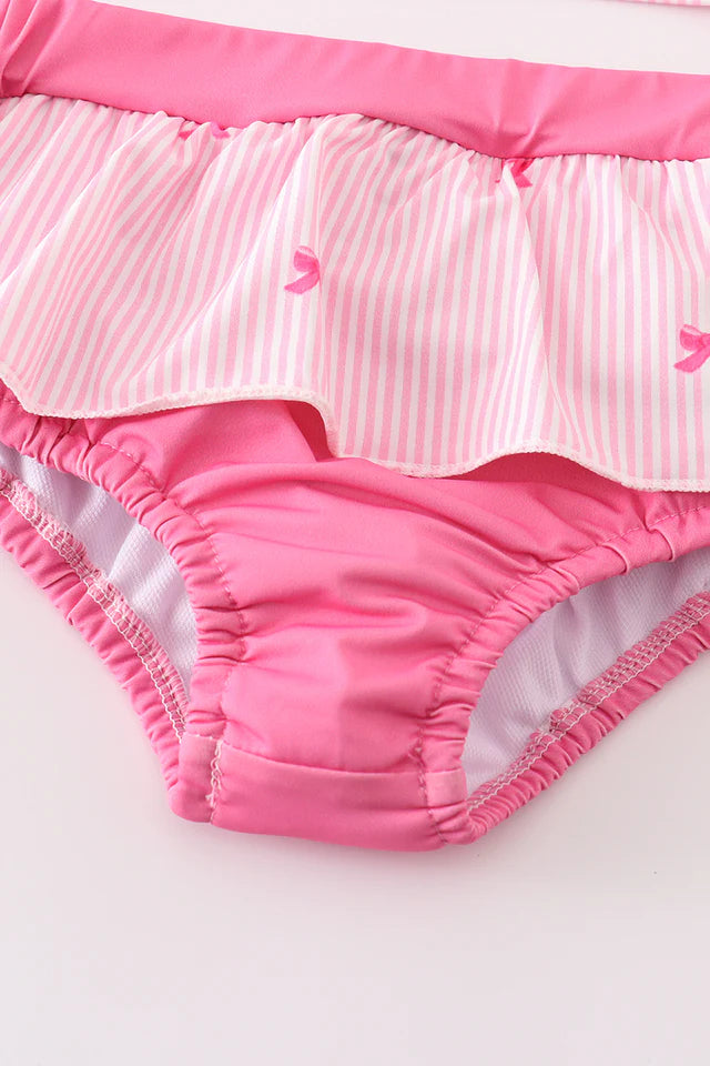 PINK STRIPE BOW EMBROIDERY 2PC SWIMSUIT