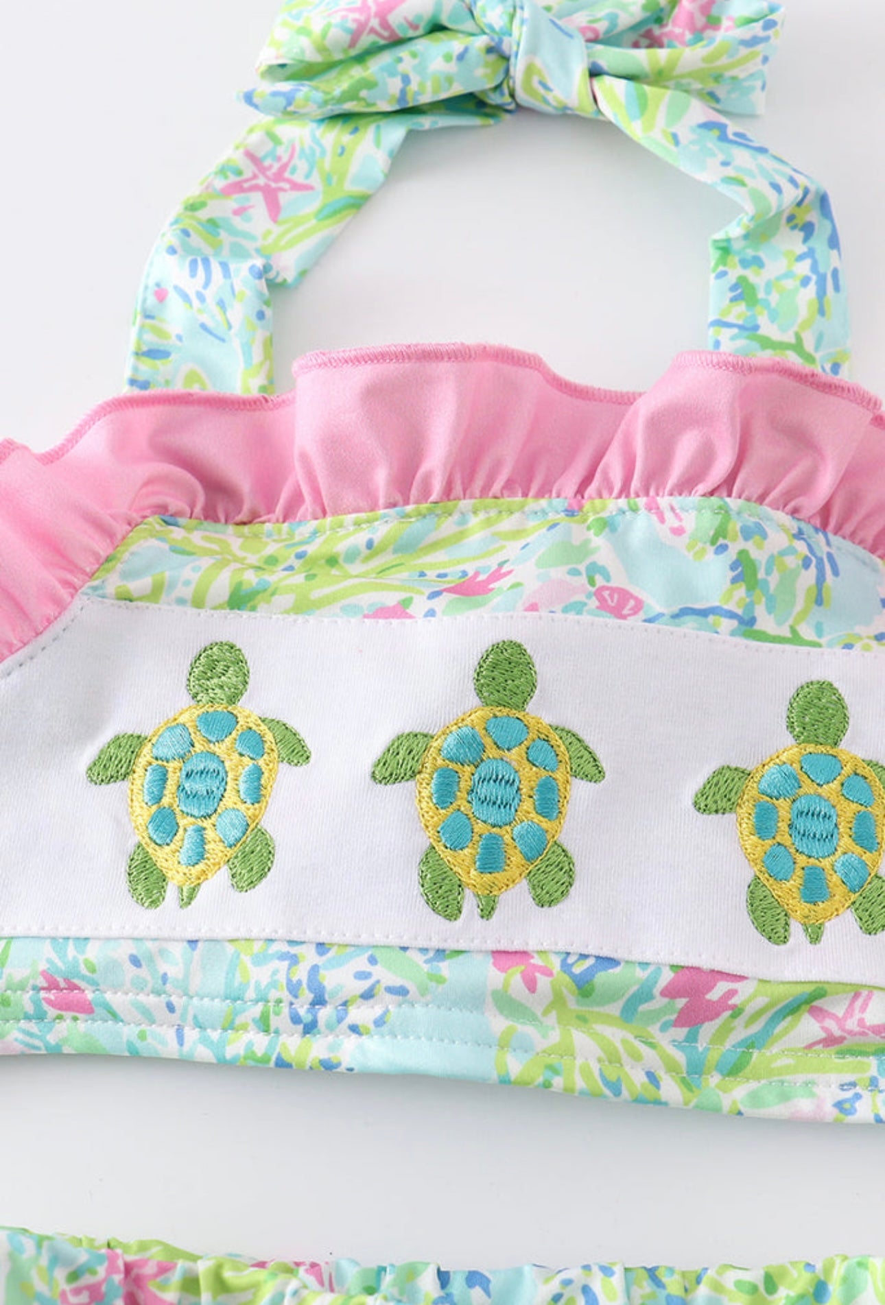 Turtle embroidered lily print swim