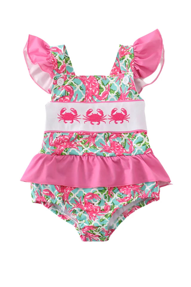PINK CRAB EMBROIDERY ONE-PIECE SWIMSUIT