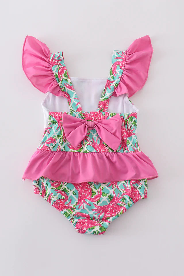 PINK CRAB EMBROIDERY ONE-PIECE SWIMSUIT