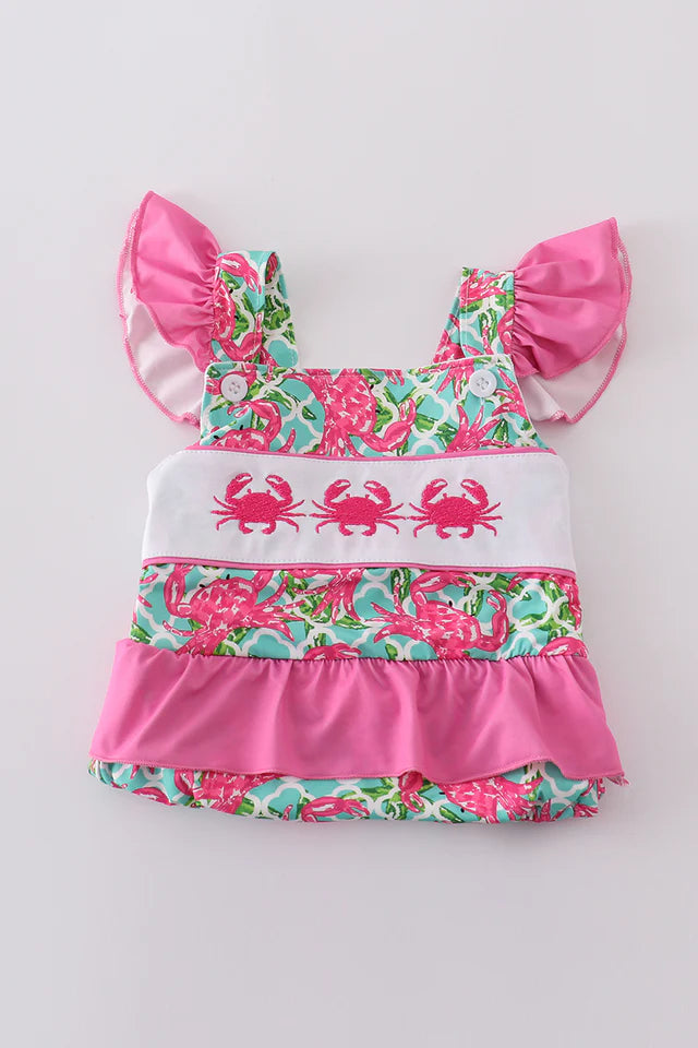 PINK CRAB EMBROIDERY ONE-PIECE SWIMSUIT