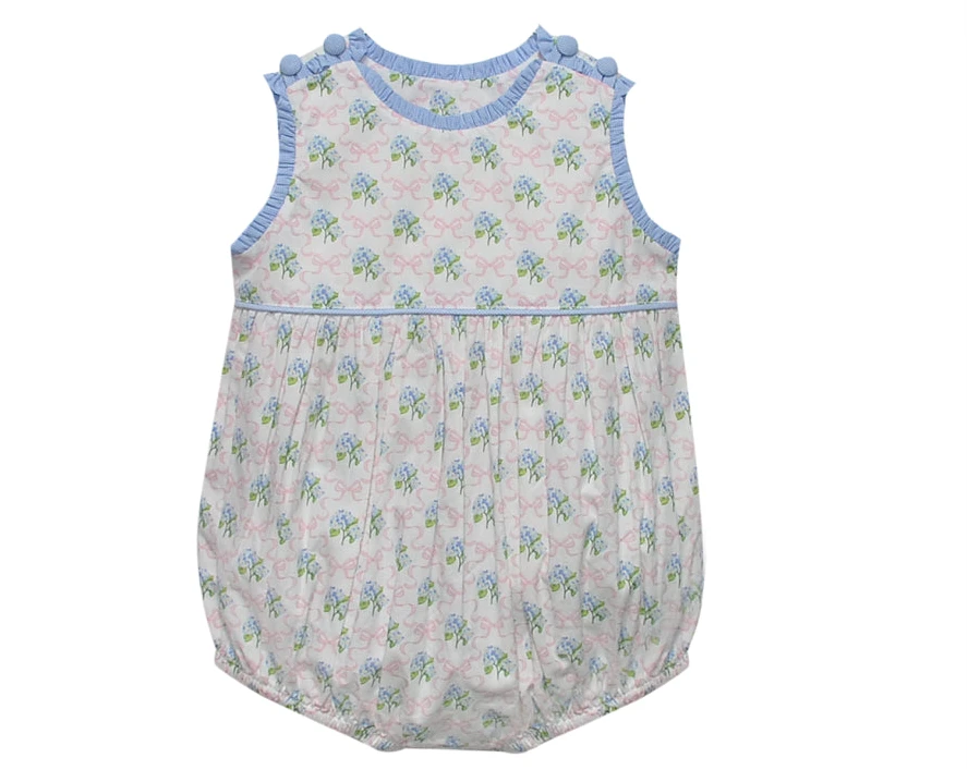 Floral Blue Floral and Bow ruffle Romper