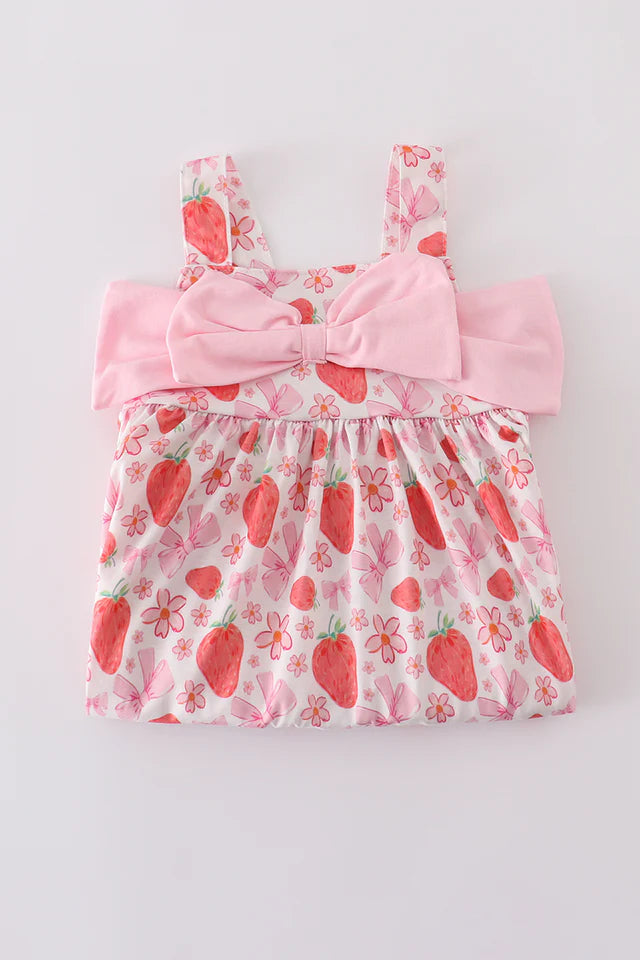 PINK STRAWBERRY PRINT BOW DRESS