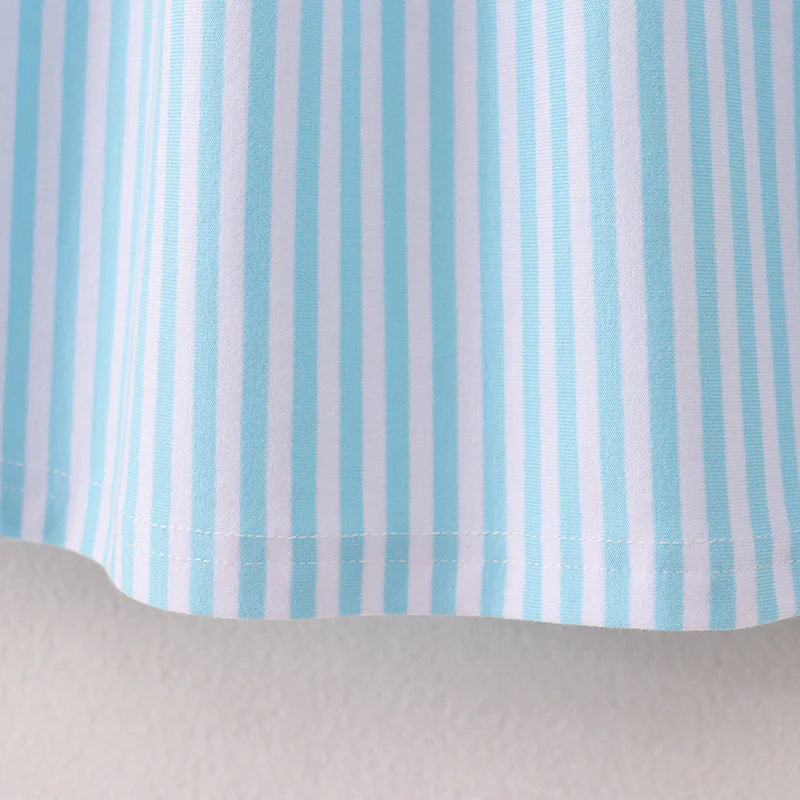 Back To School Stripe Apple Embroidery Smocked Dress