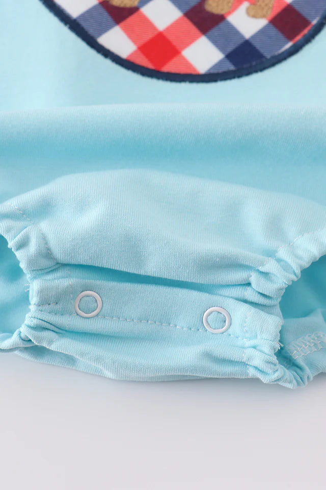 BLUE PUPPY GINGHAM APPLIQUE BUBBLE