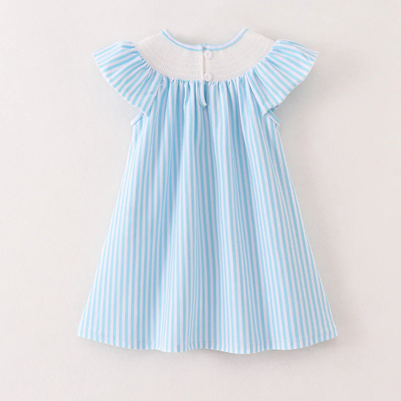 Back To School Stripe Apple Embroidery Smocked Dress