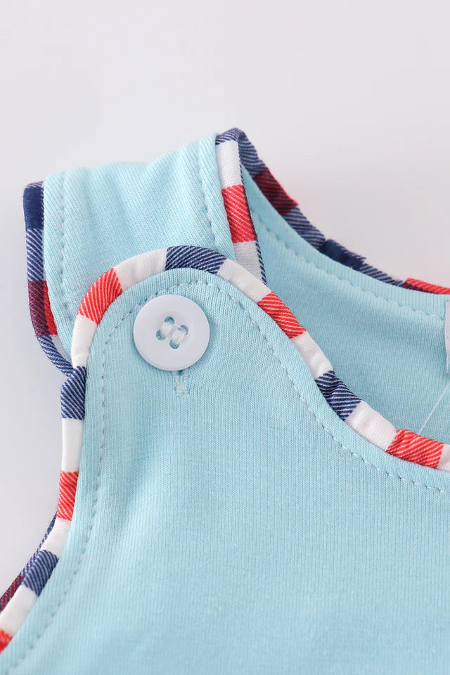 BLUE PUPPY GINGHAM APPLIQUE BUBBLE
