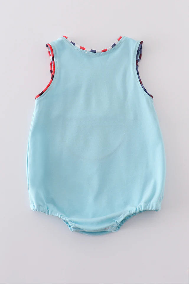 BLUE PUPPY GINGHAM APPLIQUE BUBBLE